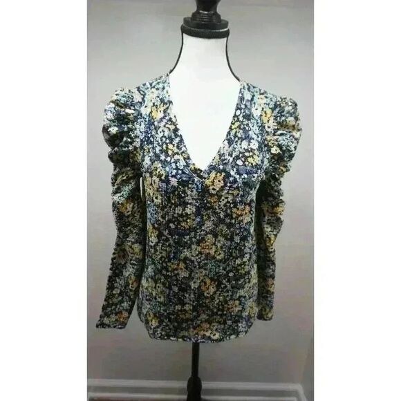 Loft Petites Floral Shirred Puff Sleeve Top, Size MP - Picture 14 of 16